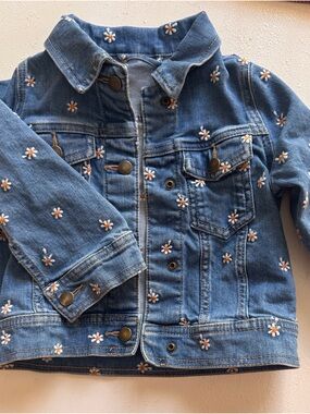 Hanna Andersson Blue Denim Jacket with White & Orange Daisy Embroidery